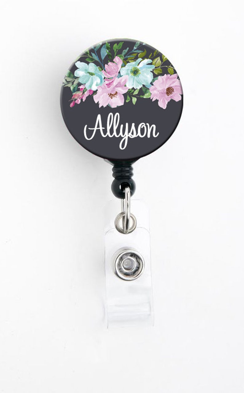 Lanyard Steth Tag Mint and Pink Floral Personalized Name Badge Reel Stethoscope Tag Carabiner Nurse Badge Steth ID LPN RN