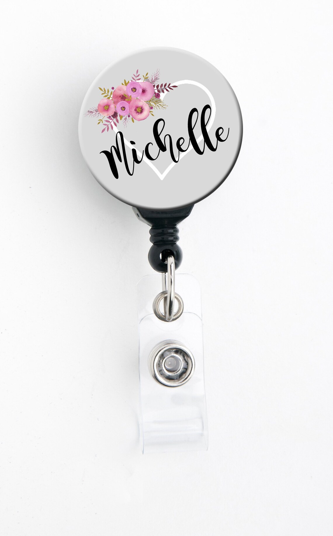 Retractable ID Badge Holder Personalized Name Pink Floral Etsy.de
