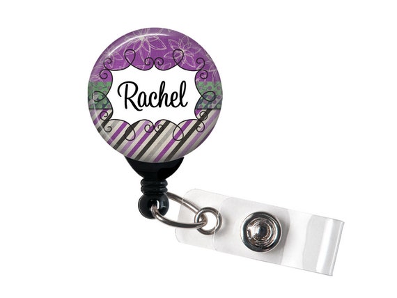 Retractable ID Badge Holder Personalized Name Purple Green Rocker Badge Reel,  Steth Tag, Lanyard, Carabiner / Nurse Badge, RN Badge -  Canada
