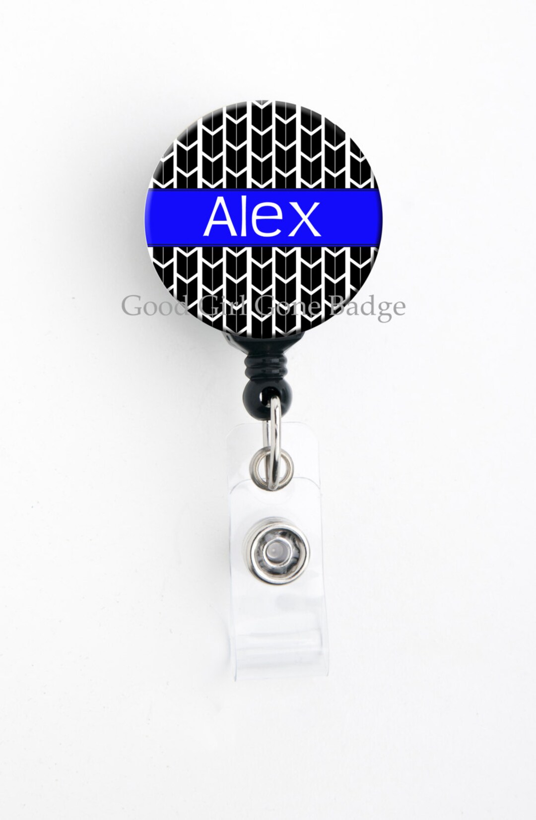 Retractable ID Badge Holder Personalized Name B&W Arrows Etsy