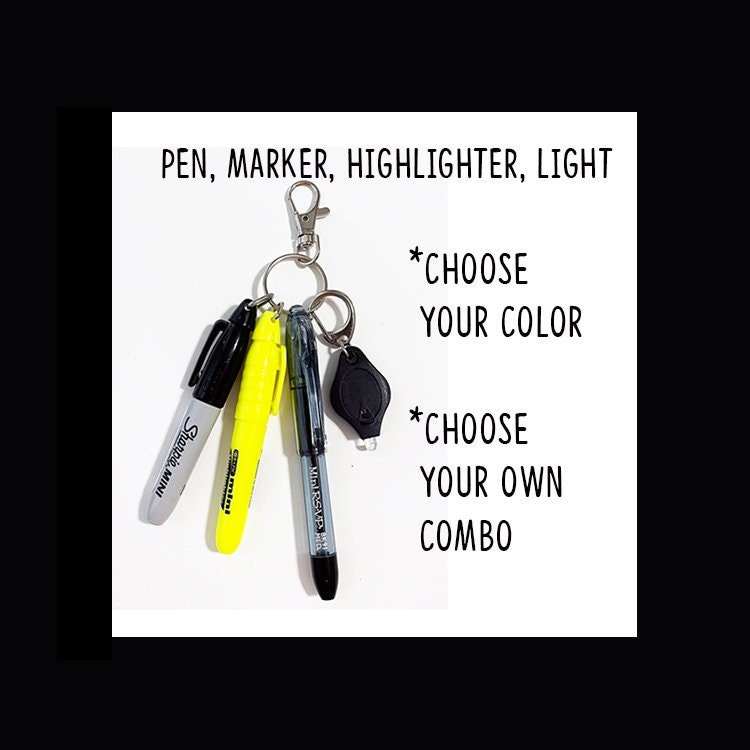 Badge Reel Accessory, Mini Pen, Permanent Marker, Highlighter, LED Light, CUSTOMIZE, Attach to Your Badge Holder, Belt Loop, Nurse Gift