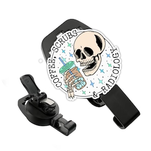 MRI Safe Badge Holder - Coffee Scrubs Radiology Acrylic, Retractable Badge, Non Ferrous Badge,  MRI Safe Badge Reel
