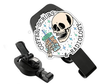 MRI Safe Badge Holder - Coffee Scrubs Radiology Acrylic, Retractable Badge, Non Ferrous Badge,  MRI Safe Badge Reel