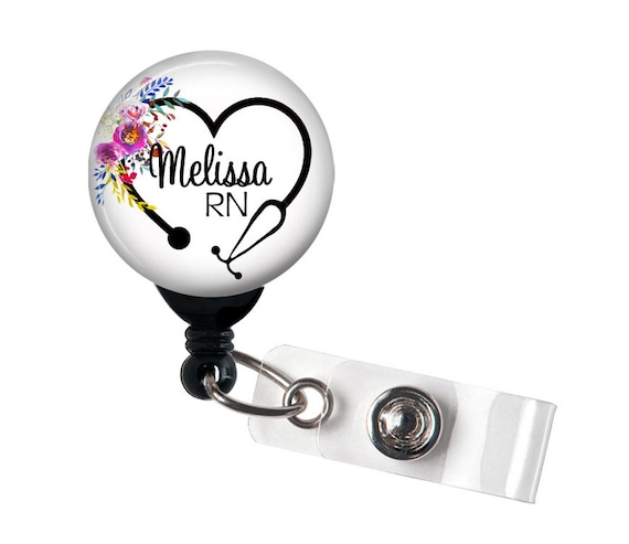 Retractable Badge Reel Badge Holder Floral Heart Steth Personalized Name Retractable Badge Reel Badge Holder Floral Heart Steth Personalized Name