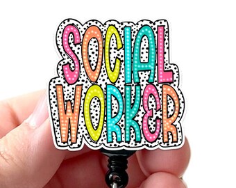 Social Worker Doodle Dots Badge Reel Acrylic, Social Work, LCSW, Swivel Alligator Clip, Belt Clip 34" Retractable Cord