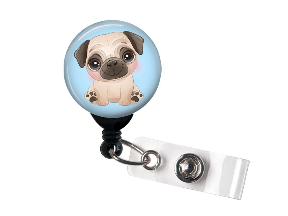 Wrapables Lanyard Keychain and ID Badge Holder, Gray Pug 
