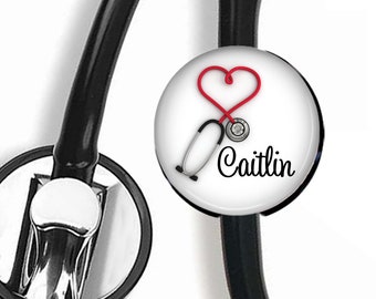 Stethoscope ID Tag - Red Heart Stethoscope - Steth Tag / ID Tag / Nurse Badge / Nurse Gift / Doctor Gift / Badge Reel / Carabiner