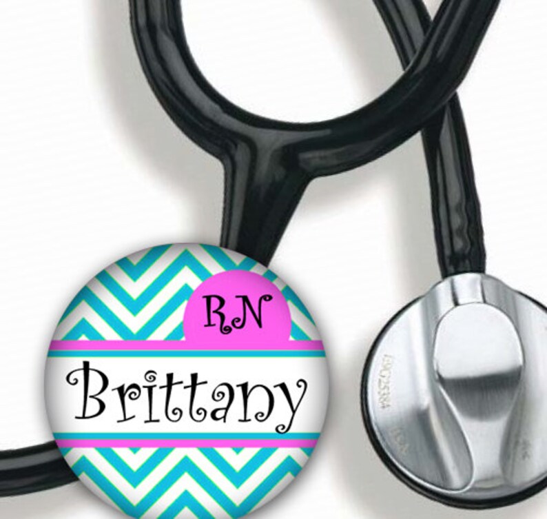 Stethoscope ID Tag Personalized Name Blue Chevron With Etsy