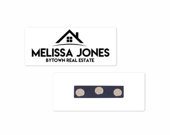 Personalized Magnetic Name Badge / Real Estate Single Roof Line Custom Name Tag - 1.25" x 3" Magnetic / Realtor / Real Estate Assistant