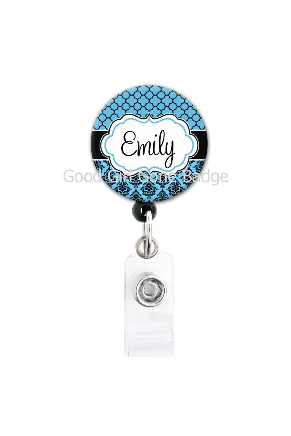 Retractable ID Badge Holder Personalized Name Damask Etsy