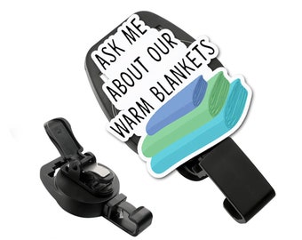 MRI Safe Badge Holder, Ask Me About our Warm Blankets Acrylic, Retractable Badge, Non Ferrous Badge,  MRI Safe Badge Reel