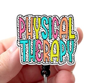 Physical Therapy Badge Reel Bright Doodle Acrylic, Physical Therapist, PT Badge, 34" Retractable Cord Swivel Alligator Badge