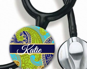 Stethoscope ID Tag - Personalized Name - Gorgeous Paisley - Choice of Colors - Steth Tag