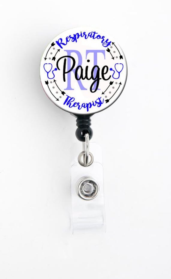 Retractable ID Badge Holder - Personalized Name - Respiratory Therapist Arrows - Badge Reel, Steth Tag, Lanyard, Carabiner Rn Badge