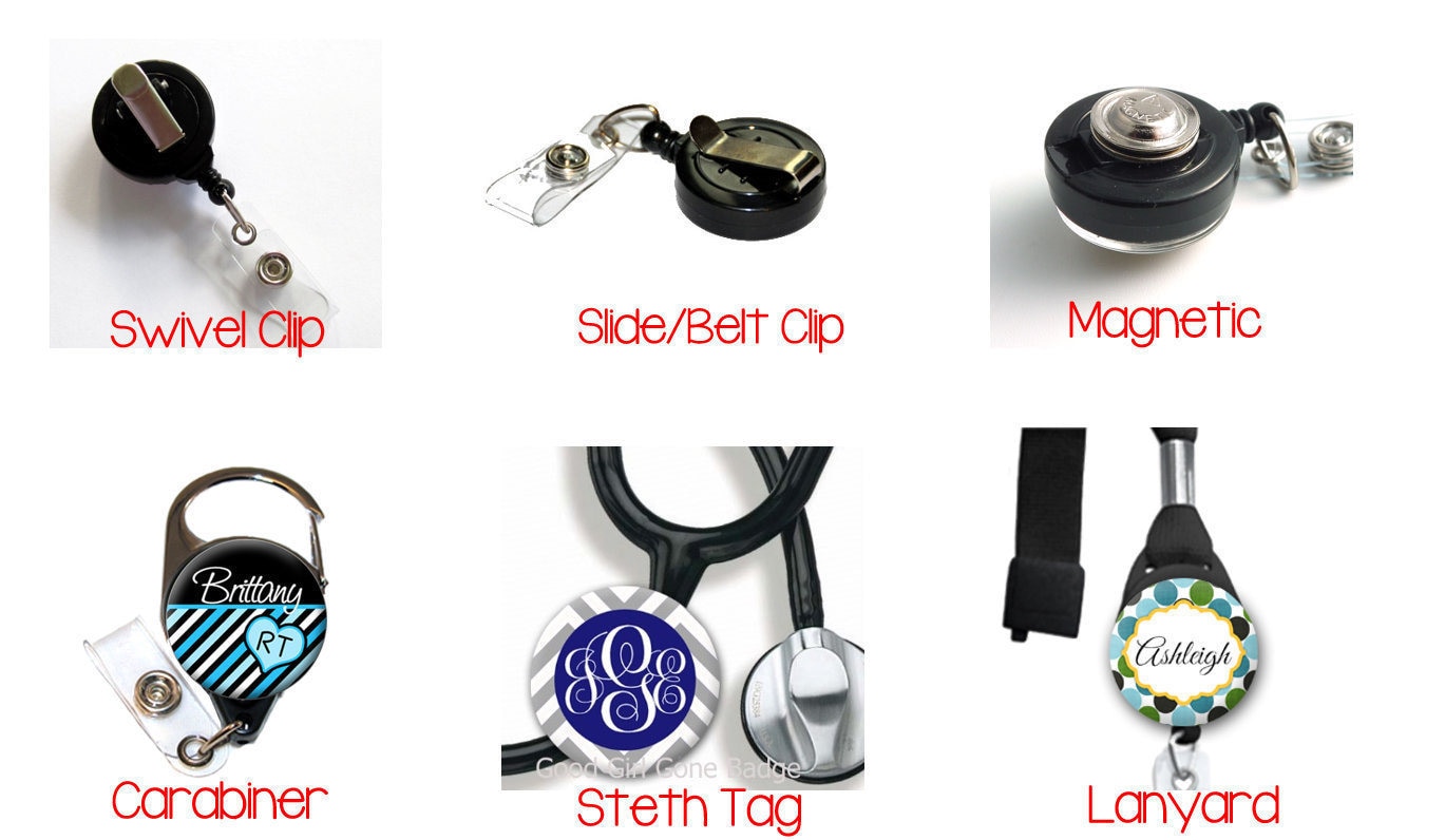 Retractable ID Badge Holder Navy Floral Wreath Etsy