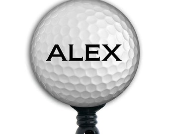 Retractable ID Badge Holder  - Personalized Name - Golf Ball  Badge Reel