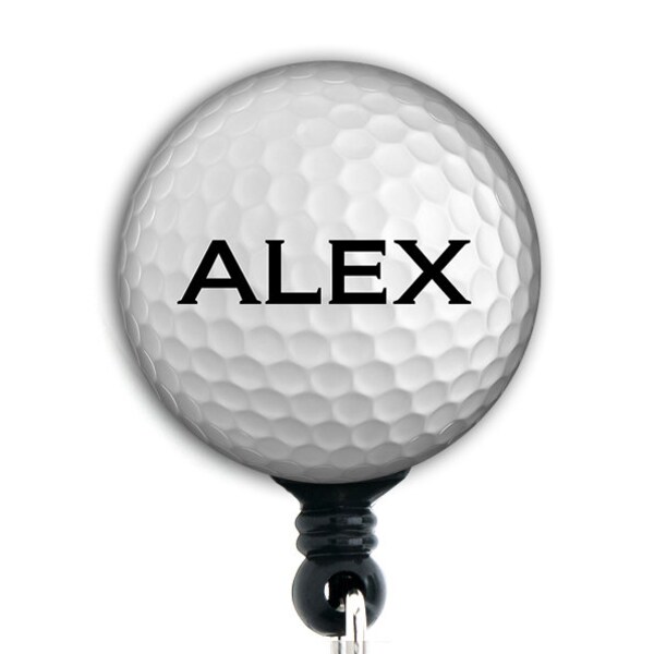 Retractable ID Badge Holder  - Personalized Name - Golf Ball  Badge Reel