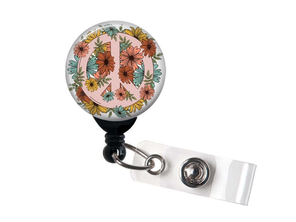 Peace Sign Tie Dye Badge Reel - Retractable ID Holder With 34 Inch Cord & Swivel Clip