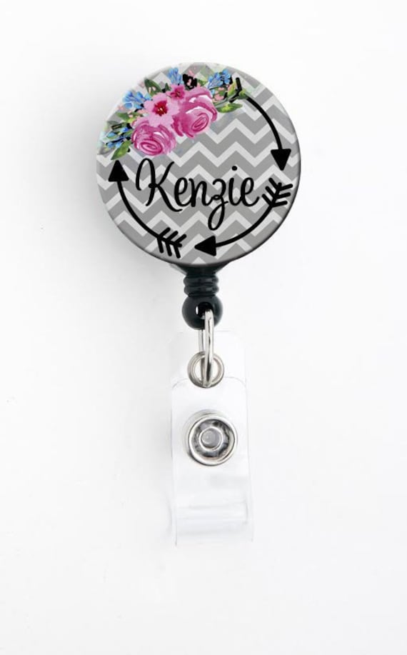 Personalized Badge Reel Retractable ID Name Card Holder Chevron Purple Pink Blue 
