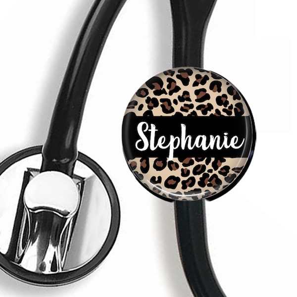 Stethoscope ID Tag - Leopard Animal Print - Steth Tag / ID Tag / Nurse Badge / Nurse Gift / Doctor Gift / Badge Reel / Rhinestones