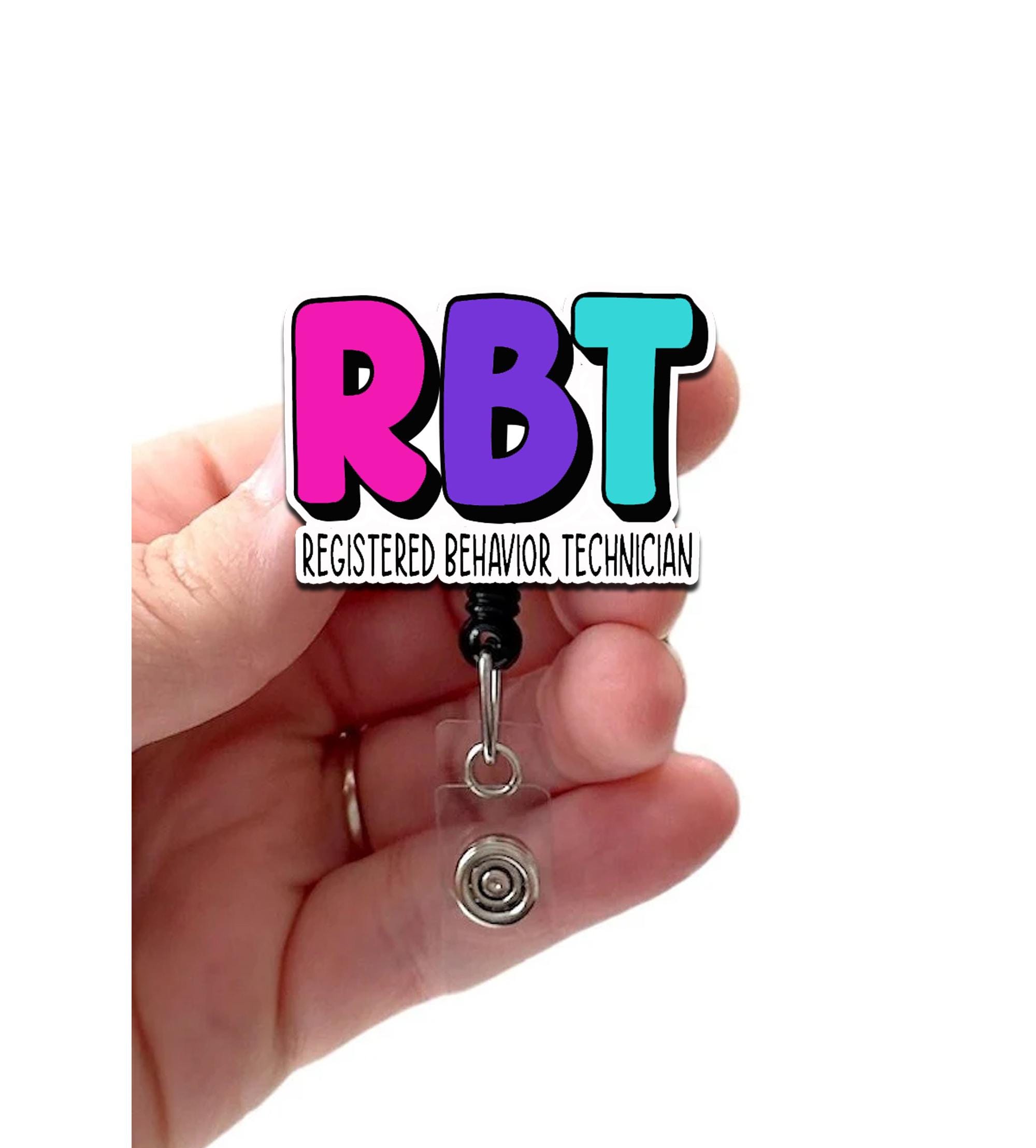 RBT Pink Acrylic Badge Reel, Registered Behavior Technician