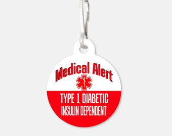 Medical Alert Tag - Type 1 Diabetic Insulin Dependent Zipper Pull Charms / Diabetes / Emergency Tag