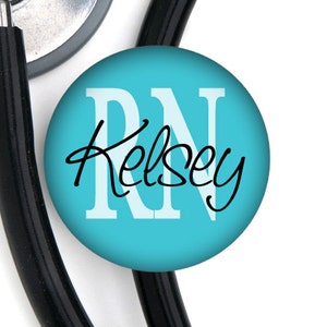 Stethoscope ID Tag - Personalized Name - RN LPN Blue - other abbreviations