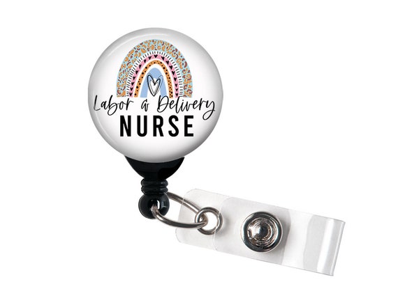 Retractable Badge Reel Labor and Delivery Nurse Boho Rainbow / L&D /  Pediatric / OB / Badge Holder With Swivel Clip 