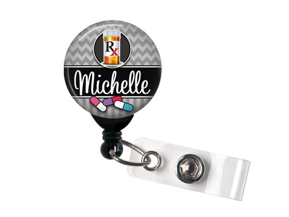 Retractable Badge Holder Personalized Name Rx Pharmacy Choice of