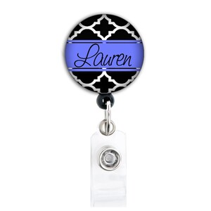 Retractable Badge Holder Personalized Black and Blue Trellis Badge Reel image 2