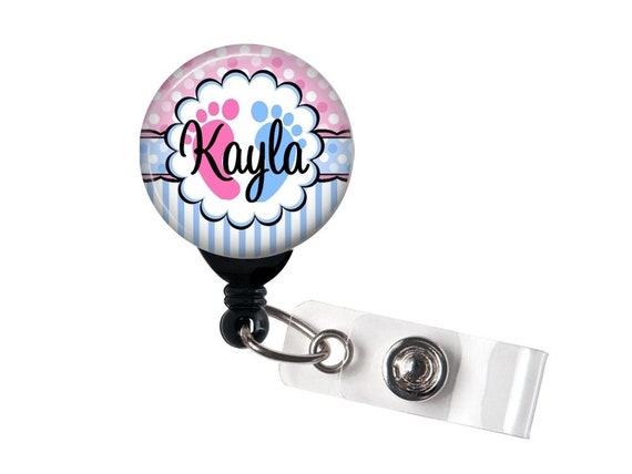 Buy Retractable ID Badge Holder Personalized Name Funky Baby Feet L&D Badge  Reel, Steth Tag, Carabiner, Lanyard / Nurse Gift / OB Nurse Online in India  