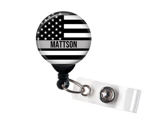 Retractable Badge Holder Personalized Name Thin Grey Line