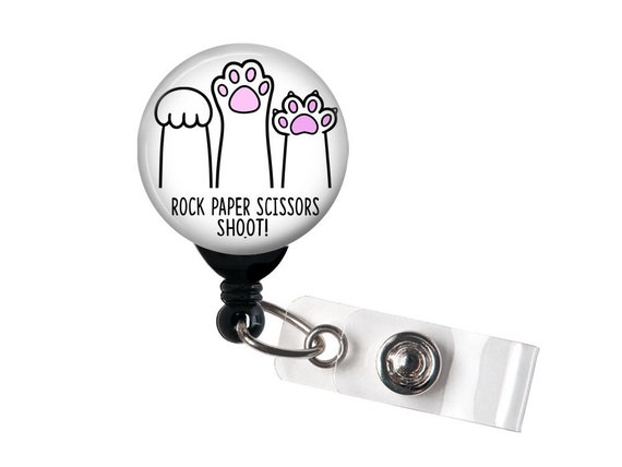 Retractable Badge Reel, Rock Paper Scissors Shoot Cat Paw Badge Holder With  Swivel Clip / Funny Badge / Nurse Badge, 1.5 BUTTON 