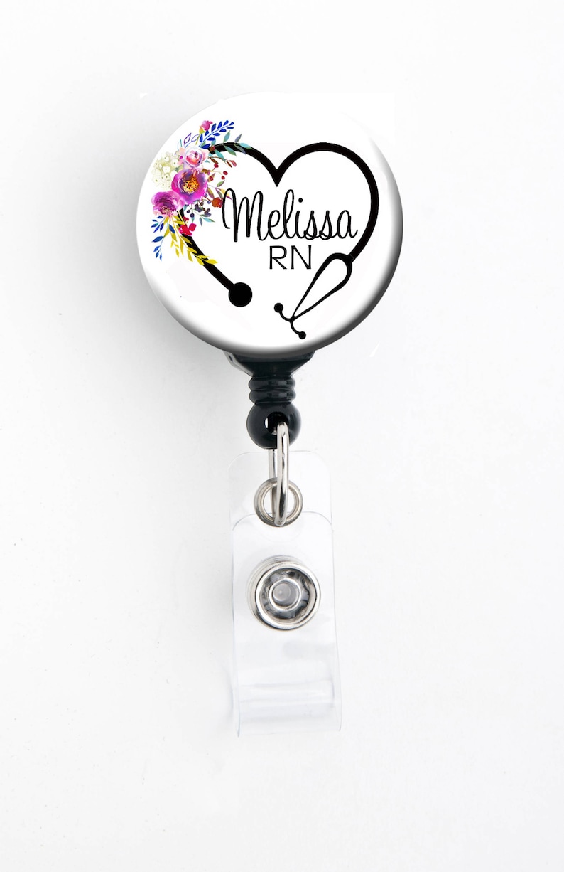 Retractable ID Badge Holder Personalized Name Floral Steth Etsy