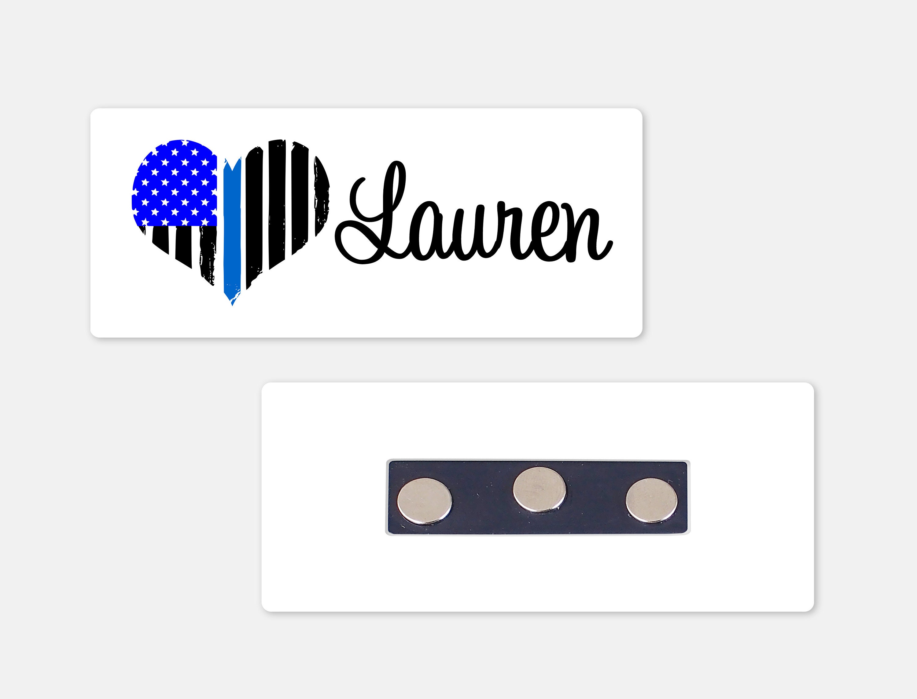 Personalized Magnetic Name Badge / Thin Blue Line Heart / Custom