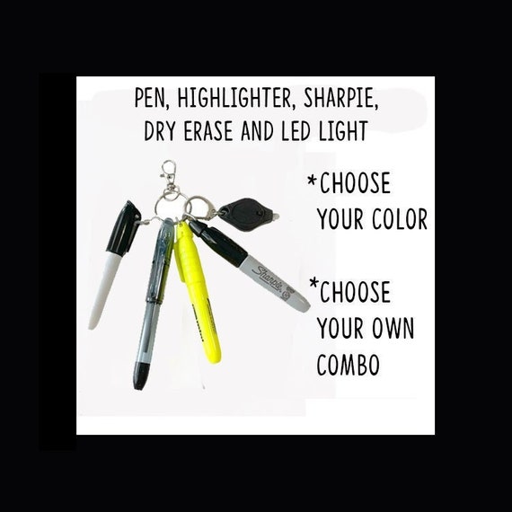 Badge Reel Accessory / Mini Pen, Permanent Marker, Highlighter, Dry Erase  LED Light Your Choice Attach to Your Badge Holder, Belt Loop 