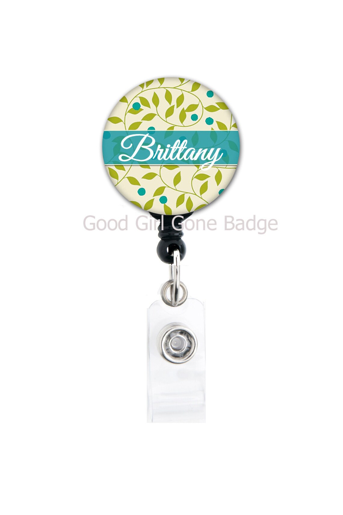 Retractable Badge Holder Blue Green Leaves Cute Badge Reel Etsy