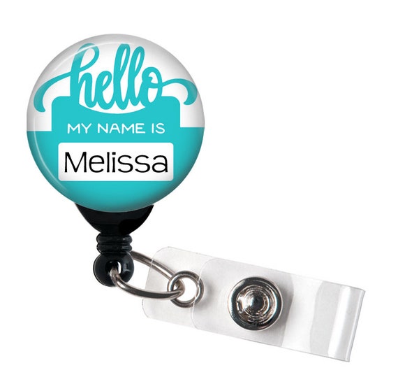 Retractable ID Badge Holder Hello My Name is  Turquoise