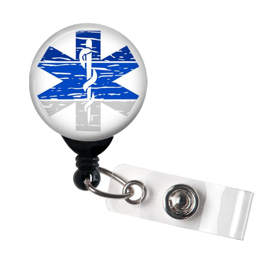 Retractable Badge Reel Star of Life Distressed EMT EMS Paramedic Badge  Holder With Swivel Clip / Medical Symbol / Hospital / Ambulance 