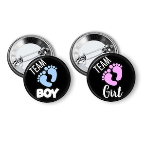 Team Boy or Team Girl Pink Blue Baby Feet with Black Background, Gender Reveal, Pinback Button, Pin Button, Set of 5 or 10