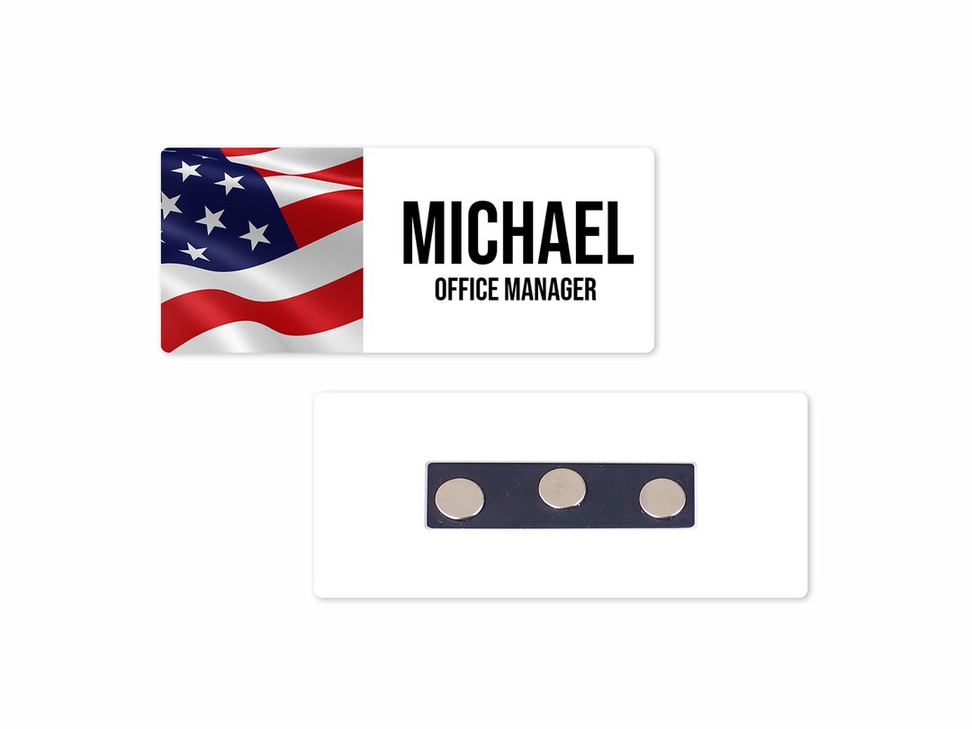 Personalized Magnetic Name Badge / American Flag Custom Name Tag - 1.25 ...