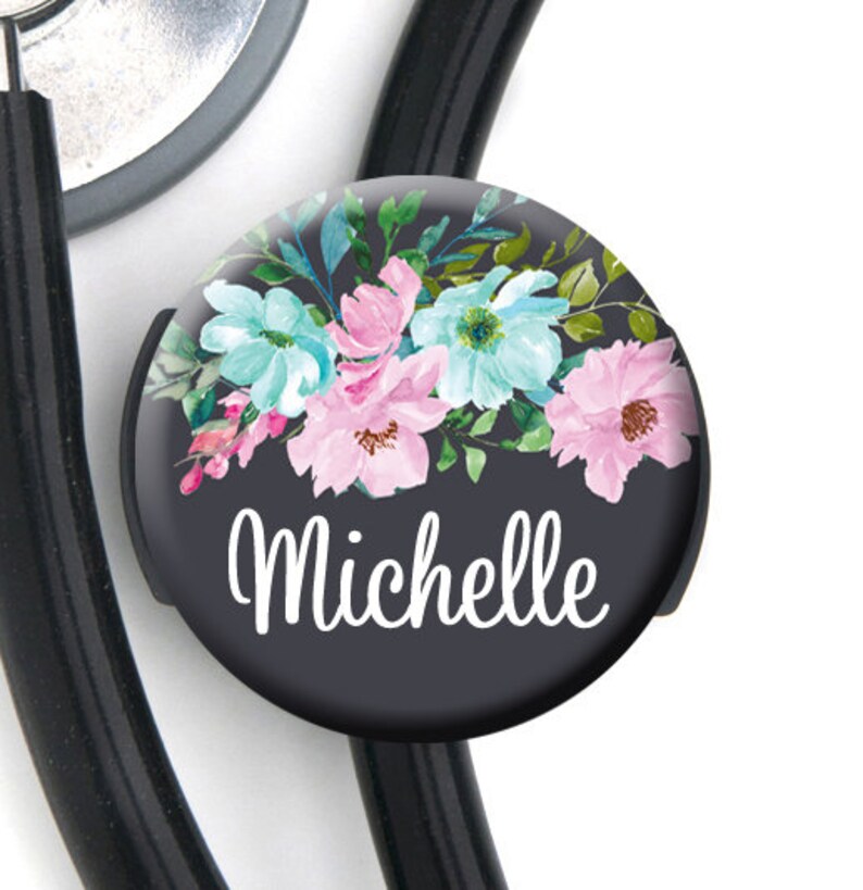 Lanyard Steth Tag Mint and Pink Floral Personalized Name Badge Reel Stethoscope Tag Carabiner Nurse Badge Steth ID LPN RN