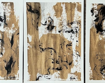 Abstrakte Triptychon auf Leinwand Papier - "Verschleierte Porträts"
