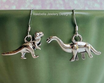 Sterling Silver Earrings, dinosaur earrings, t rex, tyrannosaurus, brontosaurus, teen jewelry, gift for her, dangle