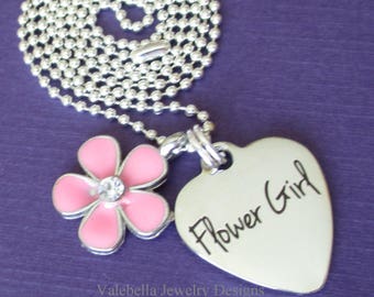 Necklace, Flower Girl gift, petal patrol, rhinestone charm, bridal party, gift idea, personalized, bridal party jewelry, CUSTOMIZE IT