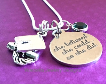 Graduation Necklace, She believed she could, so she did, necklace, inspirational jewelry, motivational jewelry, birthstone, graduation gift