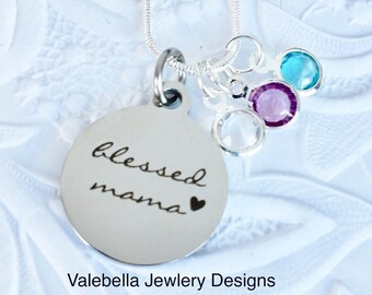 Blessed Mama, necklace, Mothers Day necklace, personalized, birthstone necklace, mothers day, gift for mom, jewelry, necklace, gift, blessed