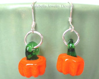 Pumpkin earrings, Halloween earrings, 3D pumpkin earrings, silver earrings, dangle earrings, Thanksgiving jewelry, Halloween jewelry