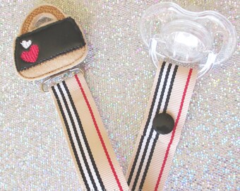 Pacifier, Clip, Purse, Paci, Soother, Mam, Nook, Dummy, striped, Binky Holder, heart pocketbook, trendy, baby, girl, shower, LOOP OR SNAP