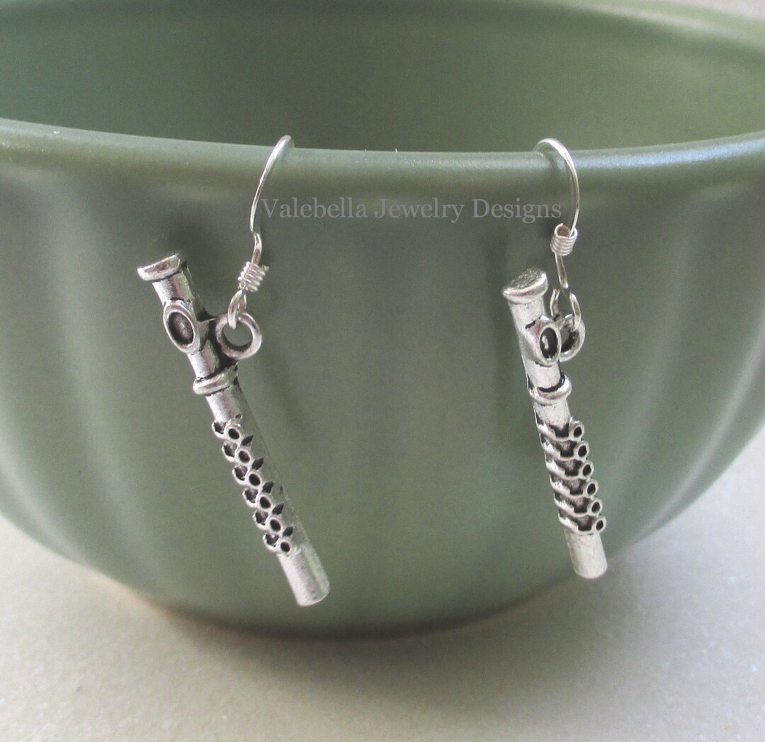 Flute Earrings Flute Gift Sterling Silver Dangle Etsy